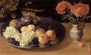 Jacob van Es Still-Life of Grapes, Plums and Apples painting